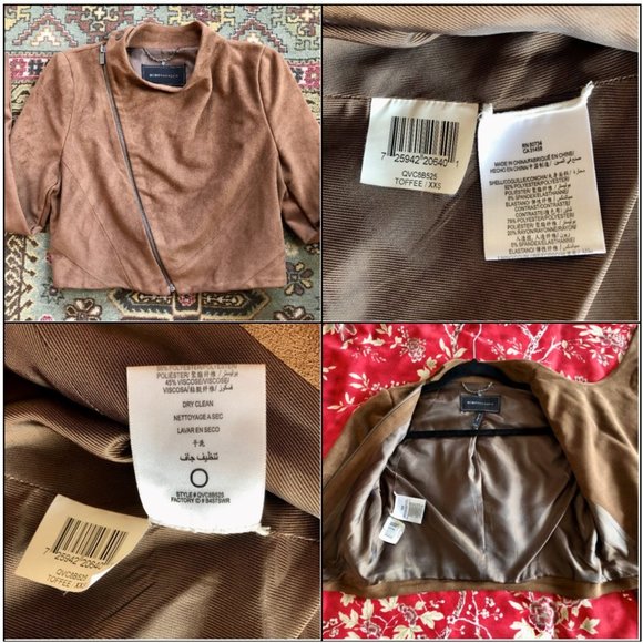 BCBGMaxAzria Vintage Cropped Vegan Suede Toffee Brown Moto Jacket - Size XXS - Picture 10 of 15
